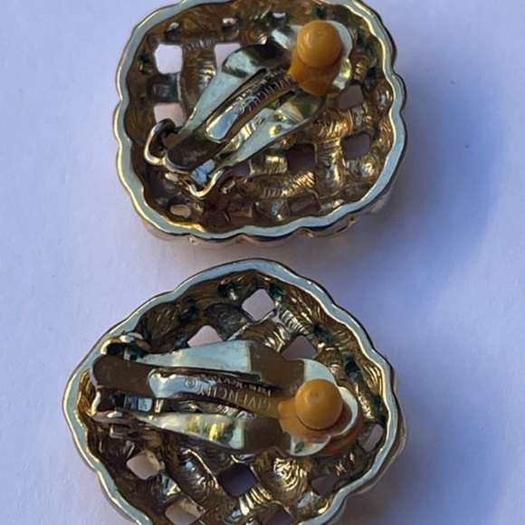 Givenchy Gold Earrings Woven Square Vintage Clip Ons - Picture 3 of 5